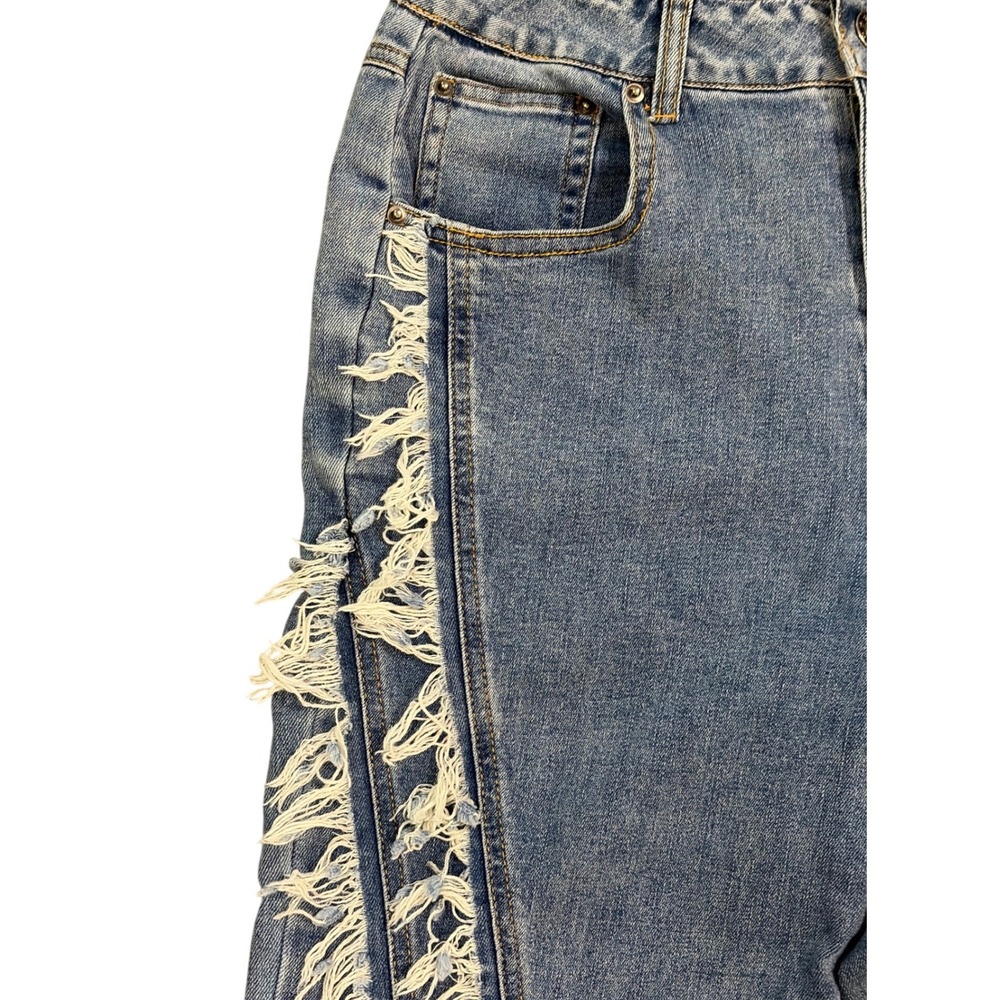 Rehab Lab Y2K Womens Distressed Fringe Straight Leg Jeans S Blue Streetwear - Picture 3 of 6